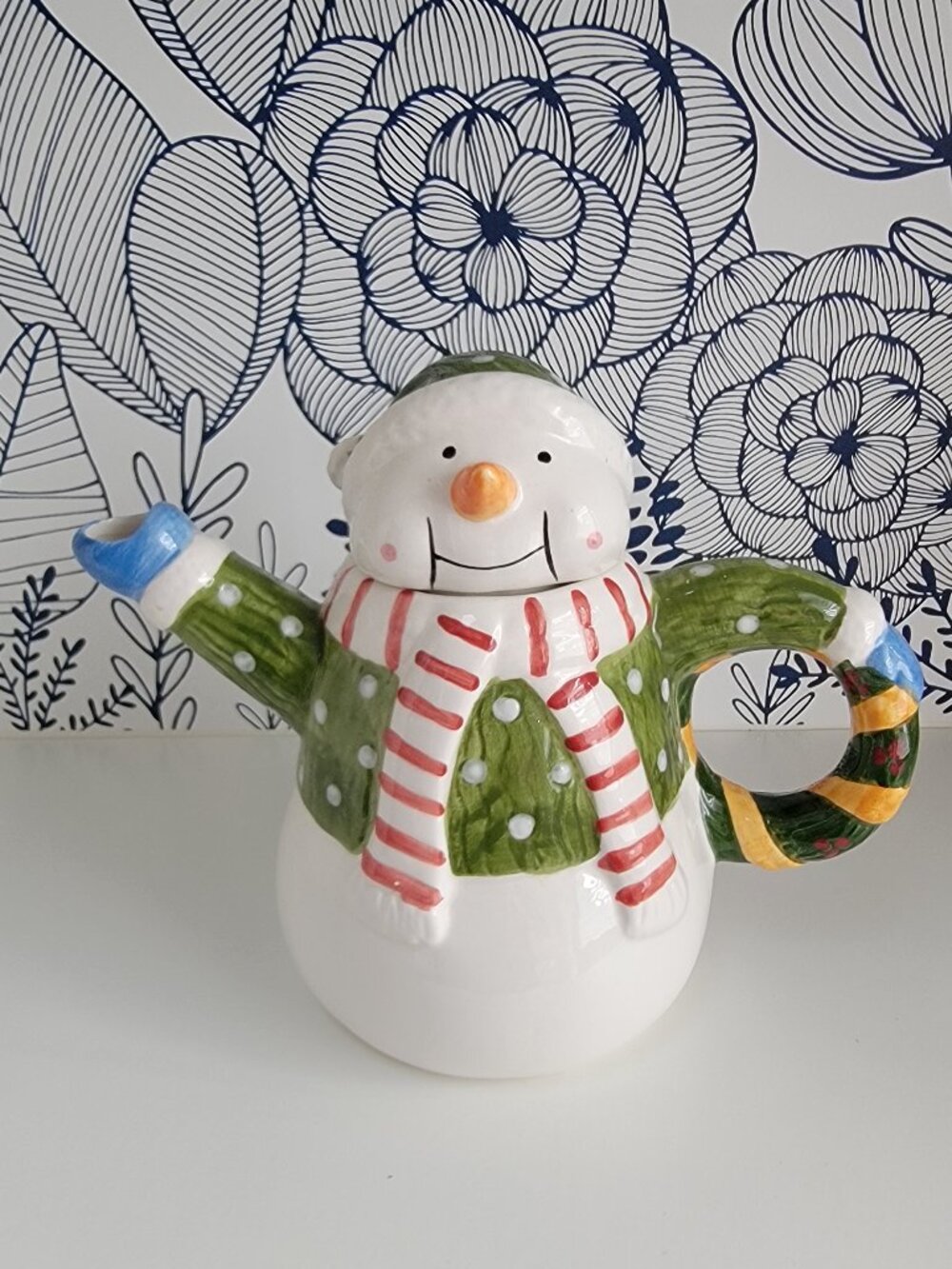 Snowman teapot winter Christmas celebration decoration themed tea-time